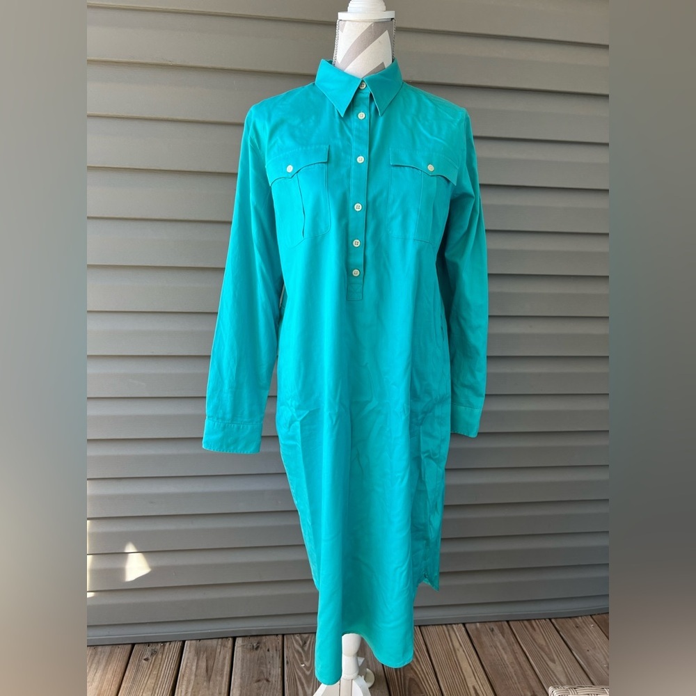 Lauren Ralph Lauren Teal Button-Up Shirt Dress Sz 16